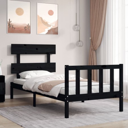 Estructura de cama con cabecero madera maciza negro 100x200 cm de vidaXL, Camas y somieres - Ref: Foro24-3193265, Precio: 129...