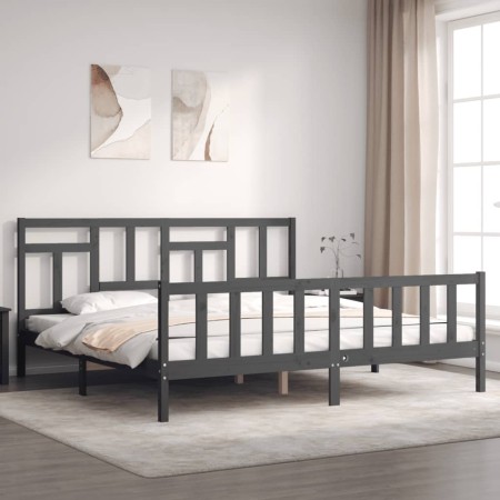 Estructura de cama con cabecero madera maciza gris 200x200 cm de vidaXL, Camas y somieres - Ref: Foro24-3193163, Precio: 168,...