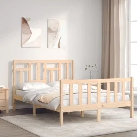 Double bed frame with solid wood headboard by vidaXL, Beds and slatted bases - Ref: Foro24-3193111, Price: 113,00 €, Discount: %