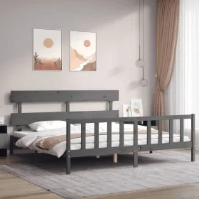 Grauer Massivholzbettrahmen mit Kopfteil 200x200 cm von vidaXL, Betten und Lattenroste - Ref: Foro24-3193293, Preis: 166,51 €...