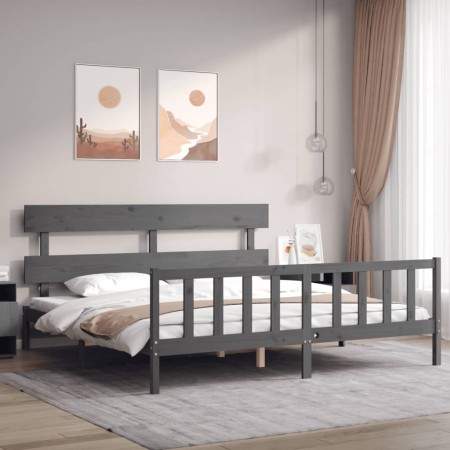 Estructura de cama con cabecero madera maciza gris 200x200 cm de vidaXL, Camas y somieres - Ref: Foro24-3193293, Precio: 168,...
