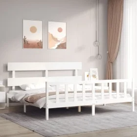 Weißer Massivholzbettrahmen mit Kopfteil 200x200 cm von vidaXL, Betten und Lattenroste - Ref: Foro24-3193292, Preis: 151,12 €...