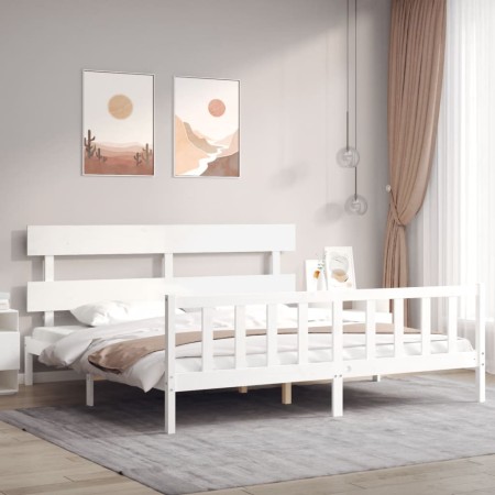 Estructura de cama con cabecero madera maciza blanco 200x200 cm de vidaXL, Camas y somieres - Ref: Foro24-3193292, Precio: 15...
