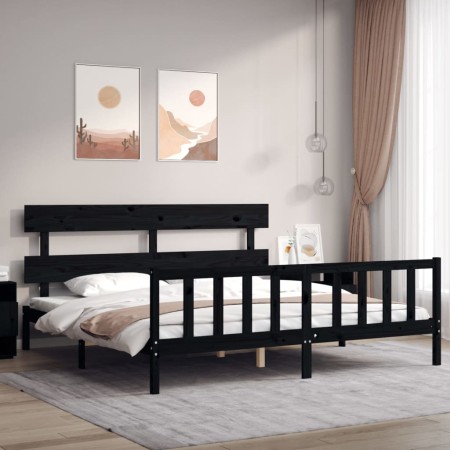 Estructura de cama con cabecero madera maciza negro 200x200 cm de vidaXL, Camas y somieres - Ref: Foro24-3193295, Precio: 204...
