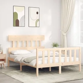 Estructura de cama de matrimonio con cabecero madera maciza de vidaXL, Camas y somieres - Ref: Foro24-3193306, Precio: 109,92...