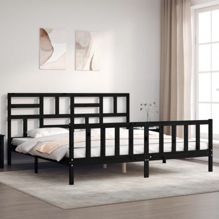 Estructura de cama con cabecero madera maciza negro 200x200 cm de vidaXL, Camas y somieres - Ref: Foro24-3193100, Precio: 203...