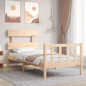 Estructura de cama con cabecero madera maciza 90x200 cm de vidaXL, Camas y somieres - Ref: Foro24-3193256, Precio: 84,07 €, D...