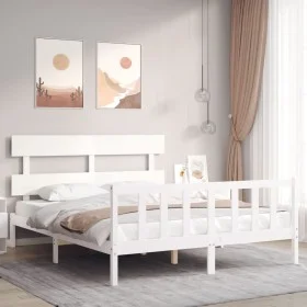 Estructura de cama con cabecero madera maciza blanco 160x200 cm de vidaXL, Camas y somieres - Ref: Foro24-3193282, Precio: 13...