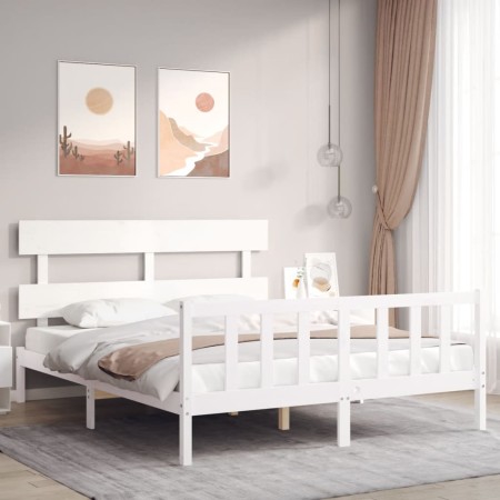 Estructura de cama con cabecero madera maciza blanco 160x200 cm de vidaXL, Camas y somieres - Ref: Foro24-3193282, Precio: 13...