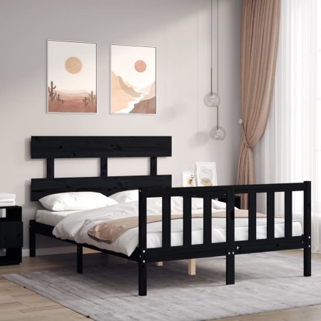 Estructura de cama con cabecero madera maciza negro 140x190 cm de vidaXL, Camas y somieres - Ref: Foro24-3193255, Precio: 169...