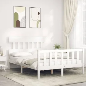 White solid wood bed frame with headboard 120x200 cm by vidaXL, Beds and slatted bases - Ref: Foro24-3193332, Price: 122,13 €...
