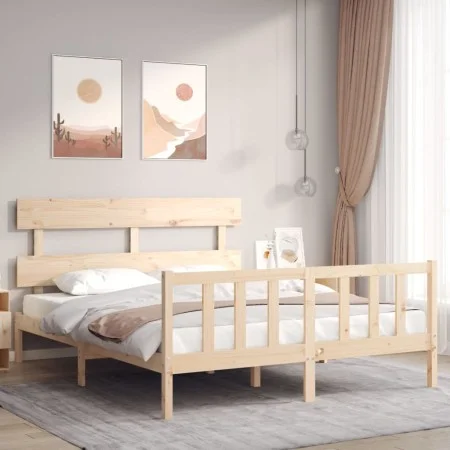 Bed frame with solid wood headboard 160x200 cm by vidaXL, Beds and slatted bases - Ref: Foro24-3193281, Price: 124,93 €, Disc...