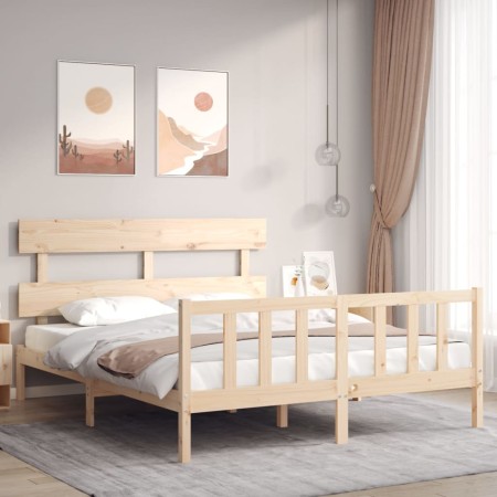 Estructura de cama con cabecero madera maciza 160x200 cm de vidaXL, Camas y somieres - Ref: Foro24-3193281, Precio: 126,54 €,...