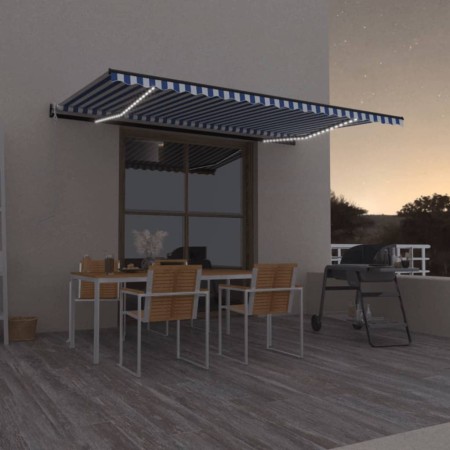 Toldo automático LED sensor de viento azul y blanco 500x300 cm en Toldos | Comprar online en Foru.es