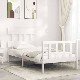Estructura de cama con cabecero madera maciza blanco de vidaXL, Camas y somieres - Ref: Foro24-3193302, Precio: 98,76 €, Desc...