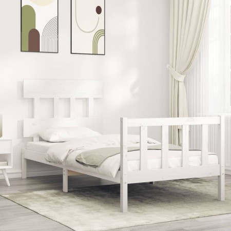 Estructura de cama con cabecero madera maciza blanco de vidaXL, Camas y somieres - Ref: Foro24-3193302, Precio: 98,76 €, Desc...