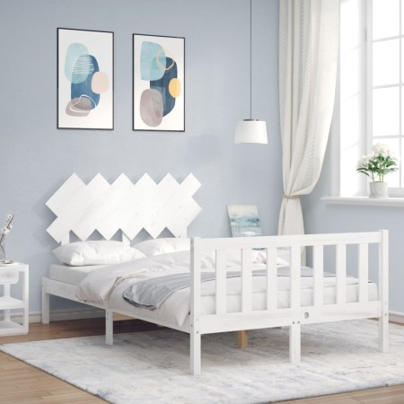Estructura cama de matrimonio con cabecero madera maciza blanco de vidaXL, Camas y somieres - Ref: Foro24-3193437, Precio: 12...