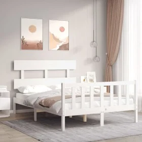 Weißer Massivholzbettrahmen mit Kopfteil 120x200 cm von vidaXL, Betten und Lattenroste - Ref: Foro24-3193267, Preis: 117,93 €...