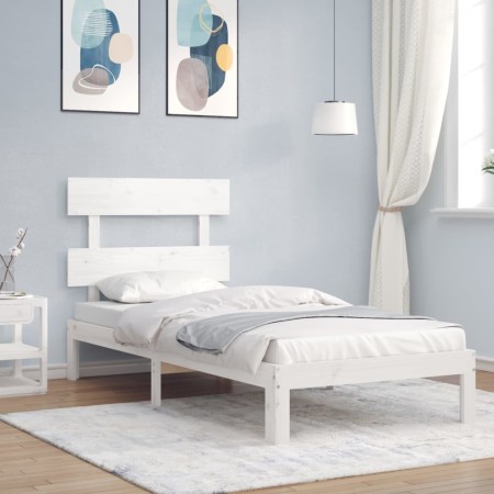 Estructura de cama con cabecero madera maciza blanco 90x200 cm de vidaXL, Camas y somieres - Ref: Foro24-3193517, Precio: 105...