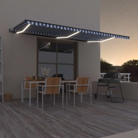 Toldo automático LED sensor de viento azul y blanco 600x300 cm en Toldos | Comprar online en Foru.es