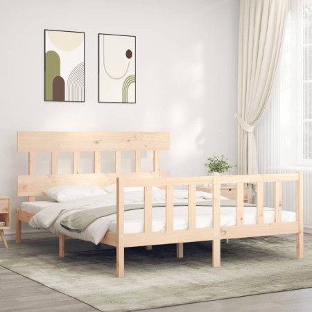 Estructura de cama de matrimonio con cabecero madera maciza de vidaXL, Camas y somieres - Ref: Foro24-3193341, Precio: 144,33...