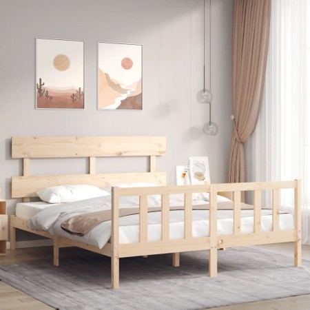 Estructura de cama de matrimonio con cabecero madera maciza de vidaXL, Camas y somieres - Ref: Foro24-3193276, Precio: 151,38...