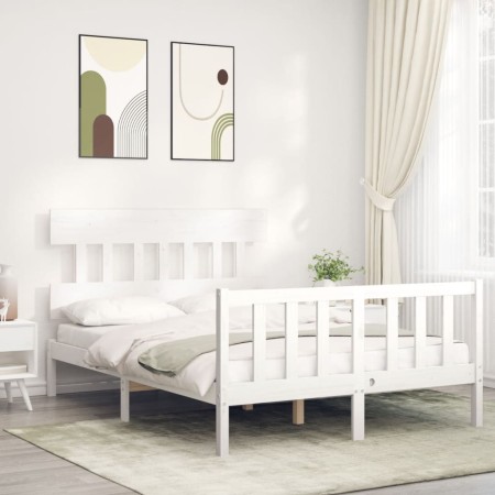 Estructura de cama con cabecero madera maciza blanco 140x190 cm de vidaXL, Camas y somieres - Ref: Foro24-3193317, Precio: 13...