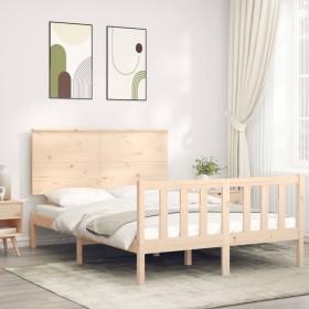 Estructura de cama de matrimonio con cabecero madera maciza de vidaXL, Camas y somieres - Ref: Foro24-3193371, Precio: 123,81...