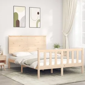 Estructura de cama de matrimonio con cabecero madera maciza de vidaXL, Camas y somieres - Ref: Foro24-3193371, Precio: 122,25...