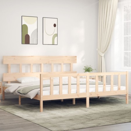 Estructura de cama de matrimonio con cabecero madera maciza de vidaXL, Camas y somieres - Ref: Foro24-3193351, Precio: 148,54...