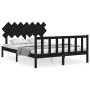 Bed frame with black solid wood headboard 140x190 cm by vidaXL, Beds and slatted bases - Ref: Foro24-3193450, Price: 173,44 €...