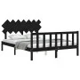 Bed frame with black solid wood headboard 140x190 cm by vidaXL, Beds and slatted bases - Ref: Foro24-3193450, Price: 173,44 €...