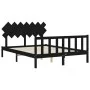 Bed frame with black solid wood headboard 140x190 cm by vidaXL, Beds and slatted bases - Ref: Foro24-3193450, Price: 173,44 €...