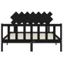 Bed frame with black solid wood headboard 140x190 cm by vidaXL, Beds and slatted bases - Ref: Foro24-3193450, Price: 173,44 €...