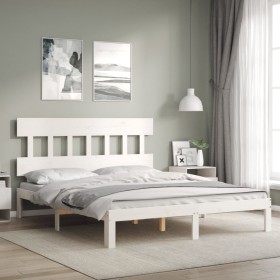 Estructura de cama con cabecero madera maciza blanco 160x200 cm de vidaXL, Camas y somieres - Ref: Foro24-3193607, Precio: 15...