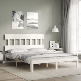 Estructura de cama con cabecero madera maciza blanco 160x200 cm de vidaXL, Camas y somieres - Ref: Foro24-3193607, Precio: 14...
