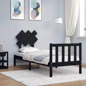 Einzelbettgestell mit schwarzem Massivholz-Kopfteil von vidaXL, Betten und Lattenroste - Ref: Foro24-3193430, Preis: 116,87 €...