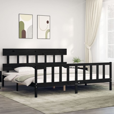 Estructura de cama con cabecero madera maciza negro 200x200 cm de vidaXL, Camas y somieres - Ref: Foro24-3193360, Precio: 205...