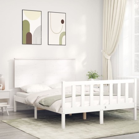 Estructura de cama con cabecero madera maciza blanco 140x200 cm de vidaXL, Camas y somieres - Ref: Foro24-3193402, Precio: 14...