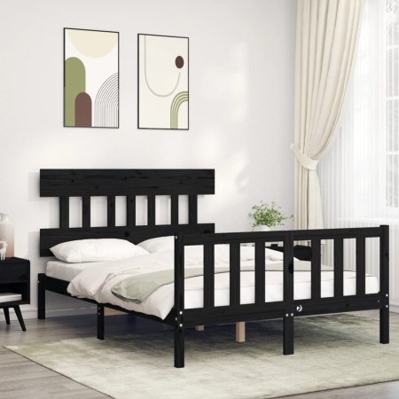 Estructura de cama con cabecero madera maciza negro 140x190 cm de vidaXL, Camas y somieres - Ref: Foro24-3193320, Precio: 173...