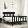Estructura de cama con cabecero madera maciza negro 140x190 cm de vidaXL, Camas y somieres - Ref: Foro24-3193320, Precio: 173...