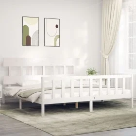 Weißer Massivholzbettrahmen mit Kopfteil 200x200cm von vidaXL, Betten und Lattenroste - Ref: Foro24-3193357, Preis: 153,04 €,...