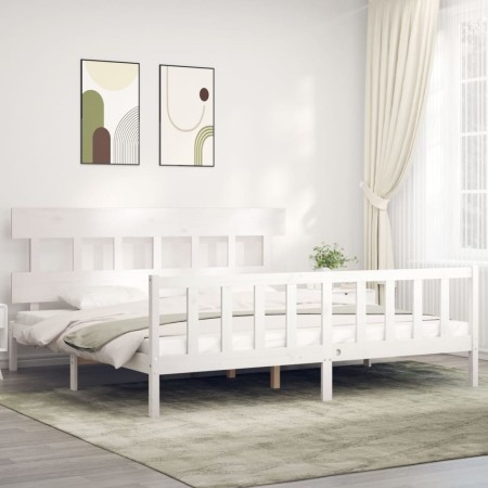 Estructura de cama con cabecero madera maciza blanco 200x200cm de vidaXL, Camas y somieres - Ref: Foro24-3193357, Precio: 155...