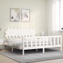 Estructura cama de matrimonio con cabecero madera maciza blanco de vidaXL, Camas y somieres - Ref: Foro24-3193482, Precio: 16...