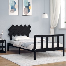 Estructura de cama con cabecero madera maciza negro 100x200 cm de vidaXL, Camas y somieres - Ref: Foro24-3193460, Precio: 129...