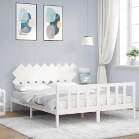 White solid wood bed frame with headboard 160x200 cm by vidaXL, Beds and slatted bases - Ref: Foro24-3193477, Price: 142,11 €...
