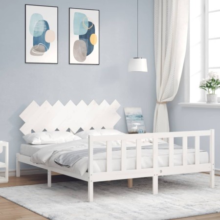Estructura de cama con cabecero madera maciza blanco 160x200 cm de vidaXL, Camas y somieres - Ref: Foro24-3193477, Precio: 14...