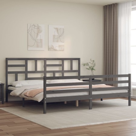 Estructura de cama con cabecero madera maciza gris 200x200cm de vidaXL, Camas y somieres - Ref: Foro24-3194918, Precio: 173,0...