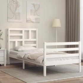 Weißer Massivholzbettrahmen mit Kopfteil 90x200 cm von vidaXL, Betten und Lattenroste - Ref: Foro24-3194882, Preis: 95,67 €, ...