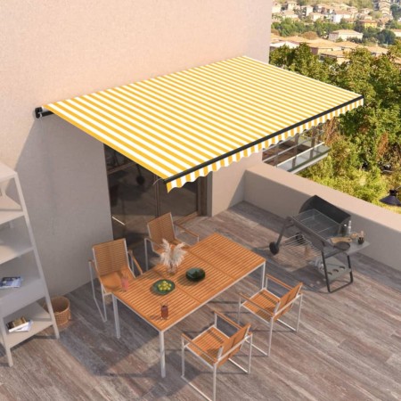 Toldo retráctil manual amarillo y blanco 500x350 cm en Toldos | Comprar online en Foru.es
